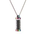 Detail of rainbow stainless steel perfume bottle pendant filled with black crystals - Black Agate