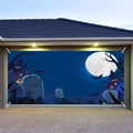 Halloween garage door banner featuring full moon, castle and bats for holiday decor - 100cmx70cm / Full Moon Castle Tombstone(WS0100)