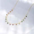 Elegante collana in argento S925 dorato con ciondoli tondi in zircone colorato arcobaleno - Argento 925 / Oro
