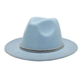 Classic light blue fedora wool hat with silver textured metal band for men and women - Sky Blue