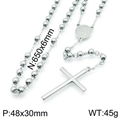 Collar rosario de acero inoxidable plateado con colgante de cruz y medalla redonda - Plata (KN117691-Z)