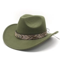 Close-up of western fedora with bull head badge and metal studded woven band - M (56-59cm) / Army Green