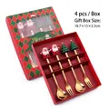 4-piece golden stainless steel Christmas cutlery set with Santa and tree charms in red gift box - Gold Figure C Spoon/Fork 4pcs Xmas Red Box