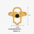 Verstellbarer, 18K vergoldeter Edelstahlring mit Hamsa-Auge und Emaille-Details - Schwarzes Böses Auge / Gold