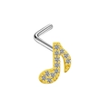 L-shaped gold musical note nose stud with sparkling white cubic zirconia accents - Gold (NN3081201)