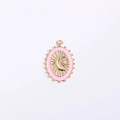 Pink enamel oval moon pendant with gold-plated metal base and cubic zirconia details - Pink Moon Pendant