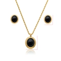 Set gioielli con collana a corda dorata e orecchini a lobo ovali con pietra nera - Pietra Nera