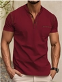 Herren Slim Fit Henley Shirt aus Baumwollstrick in Weinrot mit Brusttasche - S / Burgunderrot