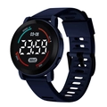 Minimalist waterproof digital sports watch in dark blue with silicone strap and LED display - Blue