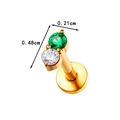 Titanium flat back stud with green and clear gemstones in golden finish, 0.48cm length - Gold / Green Zirconia