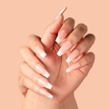 Unghie finte nude French tip classiche a forma di ballerina lunga con finitura lucida - Stile Coffin French Rosa E Bianco (JP0335-10)
