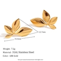 Polished 18K gold-plated 316L stainless steel leaf earrings in triple layered design - Gold (Cast Polished Flower Leaf Studs)
