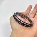 Three-layer black crystal metal bracelet cuff featuring minimalist multi-layer stone design - Black Zirconia Black Triple Layer Bracelet (D1593)