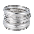 12-teiliges Set versilberte Armreifen mit glatter Textur und künstlichen Diamanten - 9er-Set (inkl. Strass) / Silber