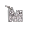Polished silver stainless steel letter M pendant featuring sparkling rhinestones - Letter M / Silver