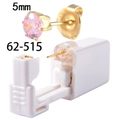 Disposable ear piercing gun with 5mm gold crown pink zircon stud, model 62-515 - Gold + Pink Zirconia