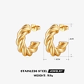 Golden stainless steel twisted rope C-shaped hoop earrings with 2cm outer diameter - Twisted Rope C-Shape Style (ZN427G)