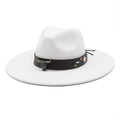 White western cowboy hat with floral embroidered leather band and bull skull metal ornament - M (56-58cm) / White