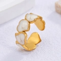 Minimalist 18k gold plated stainless steel open ring with white enamel inserts - Adjustable Open / Gold White Geometric (JR276-G7)