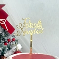 Décoration de gâteau en acrylique miroir doré Feliz Navidad avec silhouette de sapin Noël - Sapin de Noël Doré Joyeux Noël