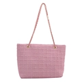 Borsa tote in tela di pizzo rosa con tessuto strutturato e tracolla a catena dorata - Rosa