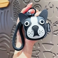 Cute black and white leather French Bulldog keychain with woven lanyard and metal ring - Black French Bulldog