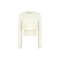 Slim fit cream white wool knit sweater with crew neck and ribbed waist detailing - XS / Off White