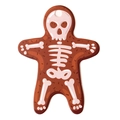 Gingerbread man shaped Halloween gift tag with white skeleton pattern on brown finish - Skeleton Cookie Style