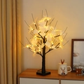 Close-up of warm white LED maple tree lamp with white leaves and black base decor - 60cm-Black Tree White Maple Leaves