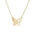 Gouden ketting met vlinderhanger van parelmoer en schitterende stenen op boxketting - Witte Parelmoer Vlinder