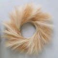 Minimalistischer beiger Pampasgras-Kranz für Weihnachten und Heimdeko vor grauem Grund - Beige & Hellbraun Mix