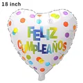 18 inch white heart balloon with colorful polka dots and Feliz Cumpleaños greeting - 18 Inch Spanish Colorful Polka Dot Heart