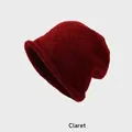 Chic Claret red knitted beanie hat featuring a warm thick-stitch texture and rolled edge - One Size (54-58CM) / Rolled Edge Thick Version / Burgundy