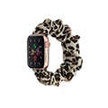 Leopard print elastic scrunchie strap for Apple Watch with high-quality fabric design - 38/40mm S Size Black Plastic Connector / Yellow Leopard