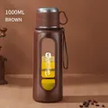 Καφέ γυάλινο μπουκάλι διπλού τοιχώματος 1000ml με λαβή μεταφοράς και καπάκι - 1000ml / Καφέ (Κοντό Φίλτρο)