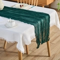 Dark green crinkled voile table runner on a white waffle texture cloth background - Dark Green