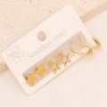 Detail of 5-piece stainless steel earring set with gold stars and minimalist hoops - Star & Hoop 5-Piece Combo Earring Set (9#)