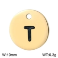 Polished gold titanium steel round pendant featuring a black letter T detail - Letter T Gold (KLJ1397-Z)