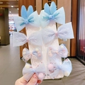 Set of 8 light blue and pink mesh bow hair clips with rabbit ears for girls - Hair Clip Set (With Cardboard) / Set of 8 / Blue Ears (22#)