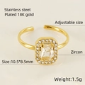 Adjustable 18K gold plated stainless steel ring with zircon gemstone and pave diamonds - Adjustable Open / White