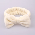 Beige coral fleece headband with large bowknot for face washing and makeup - Beige Headband 1pc