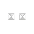 Silver square pyramid stud earrings with crystal accents in polished stainless steel - Square Pyramid Stud (E303255) - Steel White