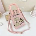 Detail of pink knitted shoulder bag featuring pumpkin patterns and woven texture finish - 26-Pink Pumpkin-Pumpkin
