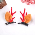 Detail of red reindeer antler hair clips with furry ears and small mushroom accents - Mushroom Style