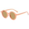 Cute round frame children sunglasses in peach pink with UV protection dark brown lenses - Pink Frame