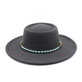 Close-up of charcoal felt boater hat with turquoise beaded chain and vintage accents - M (56-58cm) / Dark Gray