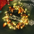 Christmas wreath with gold ornaments pine cones and LED lights on green background - With LED Lights / 40CM / Champagne