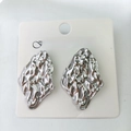 Irregular silver textured earrings with molten metal design on jewelry display card - Wrinkled Rhombus / Steel