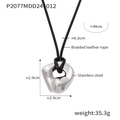 Collar ajustable de cordón de cuero negro con colgante geométrico de acero inoxidable plateado - Color Acero