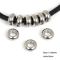 Cuentas espaciadoras de acero inoxidable plateado 11x5mm con agujero 6mm para joyería DIY - Espaciador redondo plano 10x5mm Agujero 6mm 10pcs/paquete